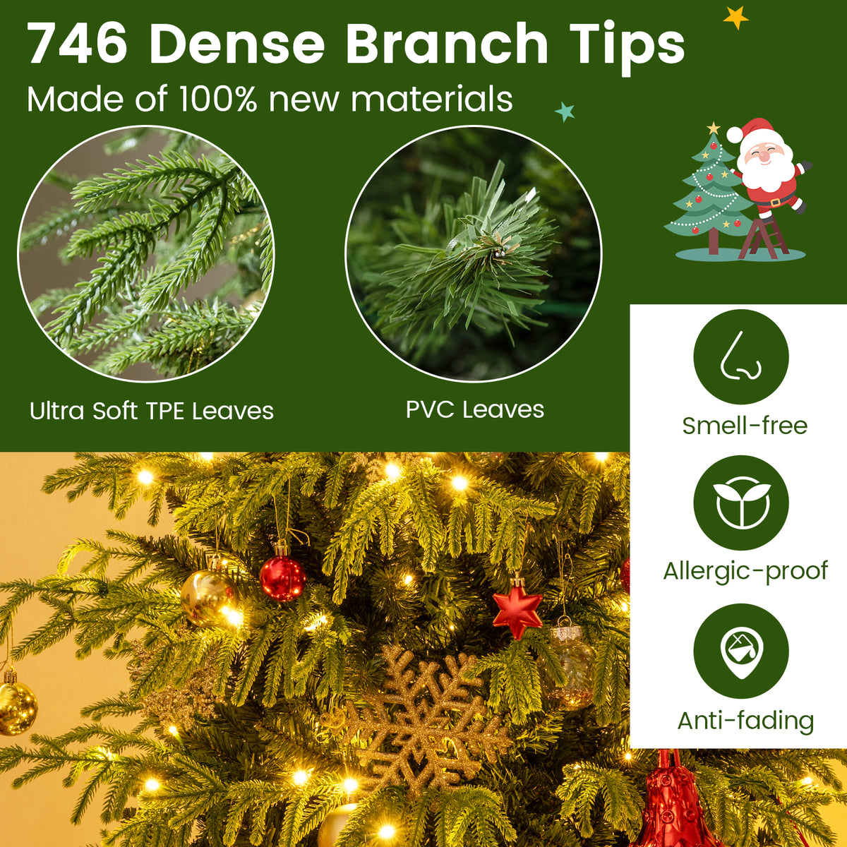 Artificial Christmas Tree with LED Lights and PVC Mixed Branch Tips-6