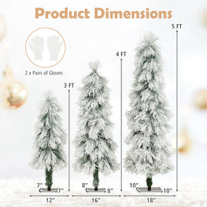 Artificial Christmas Tree Set of 3 with Snow-flocked Branch Tips and LED Lights
