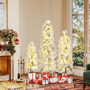 Artificial Christmas Tree Set of 3 with Snow-flocked Branch Tips and LED Lights