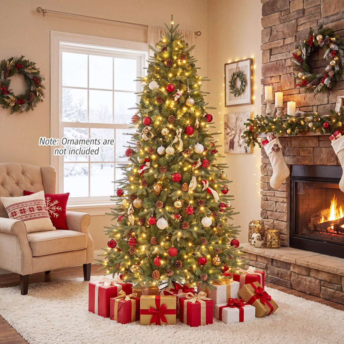 Artificial Christmas Tree with LED Lights and Pine Cones-7'