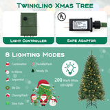 6/7/8 FT Artificial Christmas Tree with 568/830/1182 Branch Tips and 200/250/400 Warm White LED Lights-M