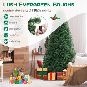 6/7/8 FT Artificial Christmas Tree with 568/830/1182 Branch Tips and 200/250/400 Warm White LED Lights-XL