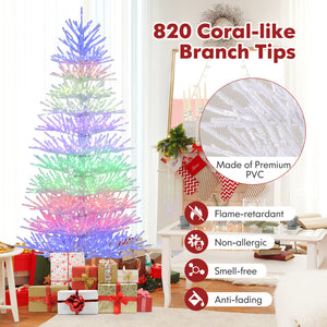 7 FT Artificial Pre-lit Christmas Tree Hinged Xmas Tree with 820 Coral-like Branch Tips