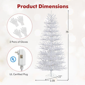 7 FT Artificial Pre-lit Christmas Tree Hinged Xmas Tree with 820 Coral-like Branch Tips