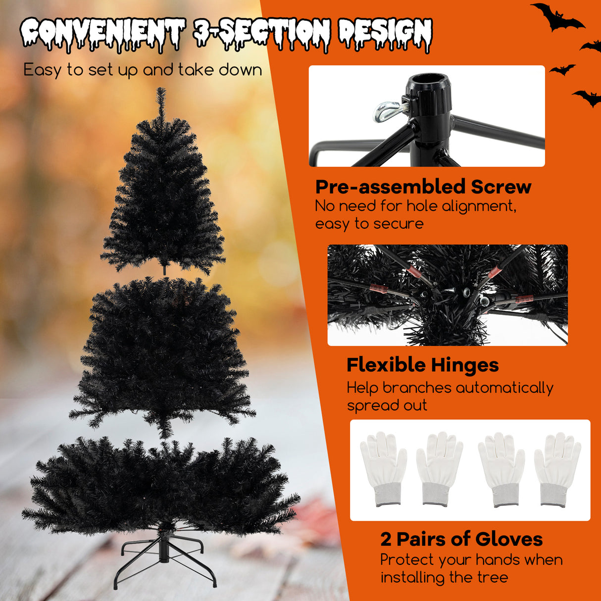 6/7/8 Feet Artificial Christmas Tree with 6 Lighting Modes and Spooky Sounds-7 ft