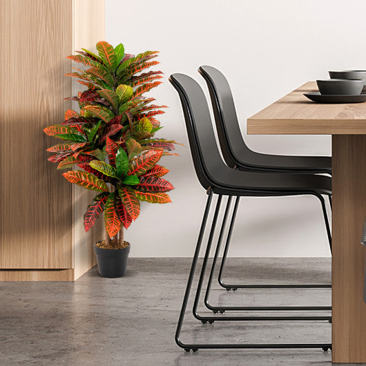 Artificial Croton Plant 40" Tall Fake Croton Palm Tree with Colorful Variegated Leaves and Pot