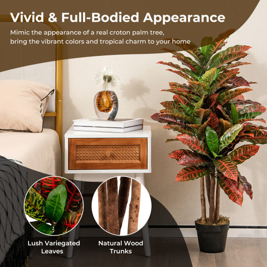 Artificial Croton Plant 40" Tall Fake Croton Palm Tree with Colorful Variegated Leaves and Pot