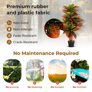 Artificial Croton Plant 40" Tall Fake Croton Palm Tree with Colorful Variegated Leaves and Pot