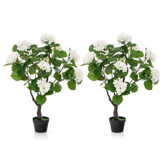 Artificial Hydrangea Tree Fake Floral Plant with 11 White Flowers-White