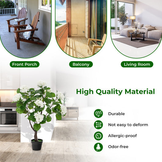 Artificial Hydrangea Tree Fake Floral Plant with 11 White Flowers-White