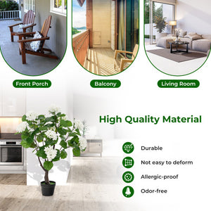 Artificial Hydrangea Tree Fake Floral Plant with 11 White Flowers-White