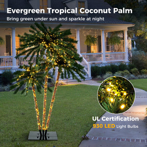 Artificial Lighted Palm Tree with Metal Base  157 Branch Tips and 930 Warm White LED Lights