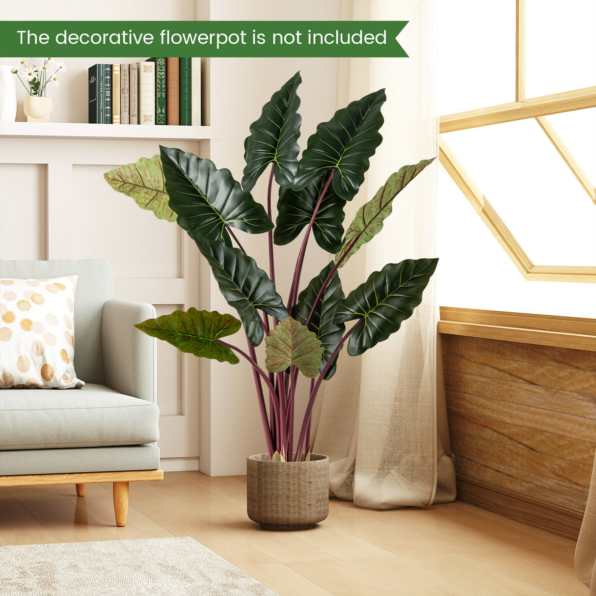 Artificial Rainbow Taro Tree 63" Tall with 11 Faux Leaves-1 Pack
