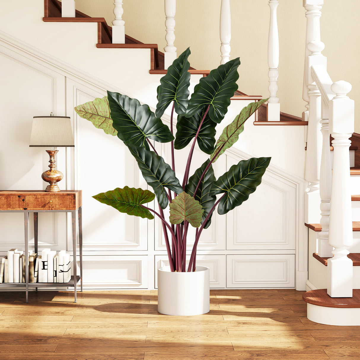 Artificial Rainbow Taro Tree 63" Tall with 11 Faux Leaves-2 Pack