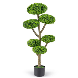 Indoor Outdoor 6 Balls Topiary Tree with Realistic Trunk and Weighted Cement-Filled Base