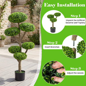 Indoor Outdoor 6 Balls Topiary Tree with Realistic Trunk and Weighted Cement-Filled Base