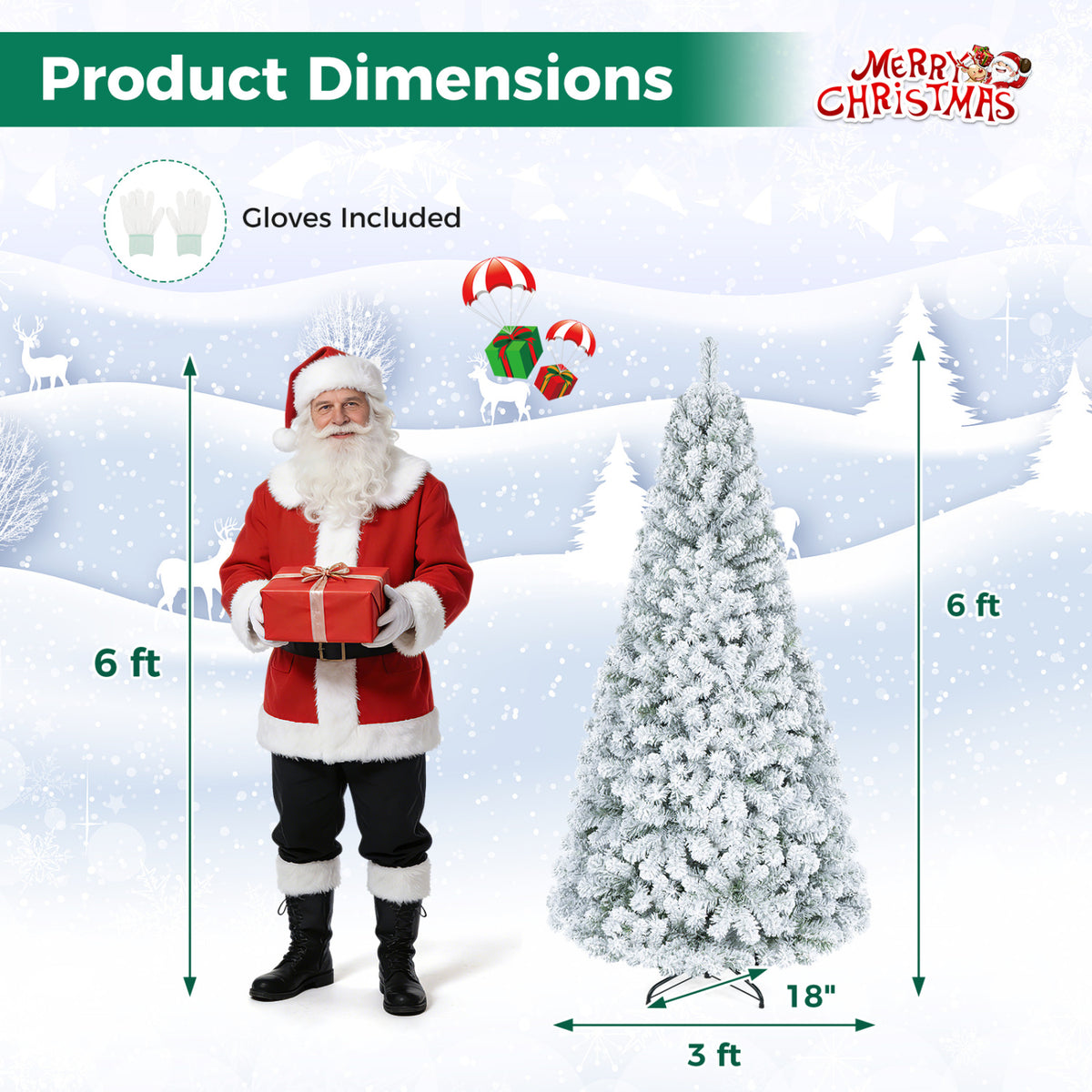 Artificial Snow-Flocked Christmas Tree with Branch Tips-6 ft
