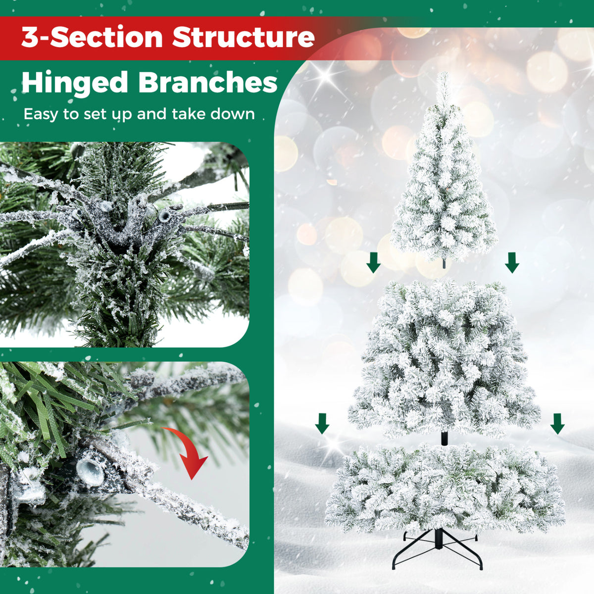 Artificial Snow-Flocked Christmas Tree with Branch Tips-6 ft