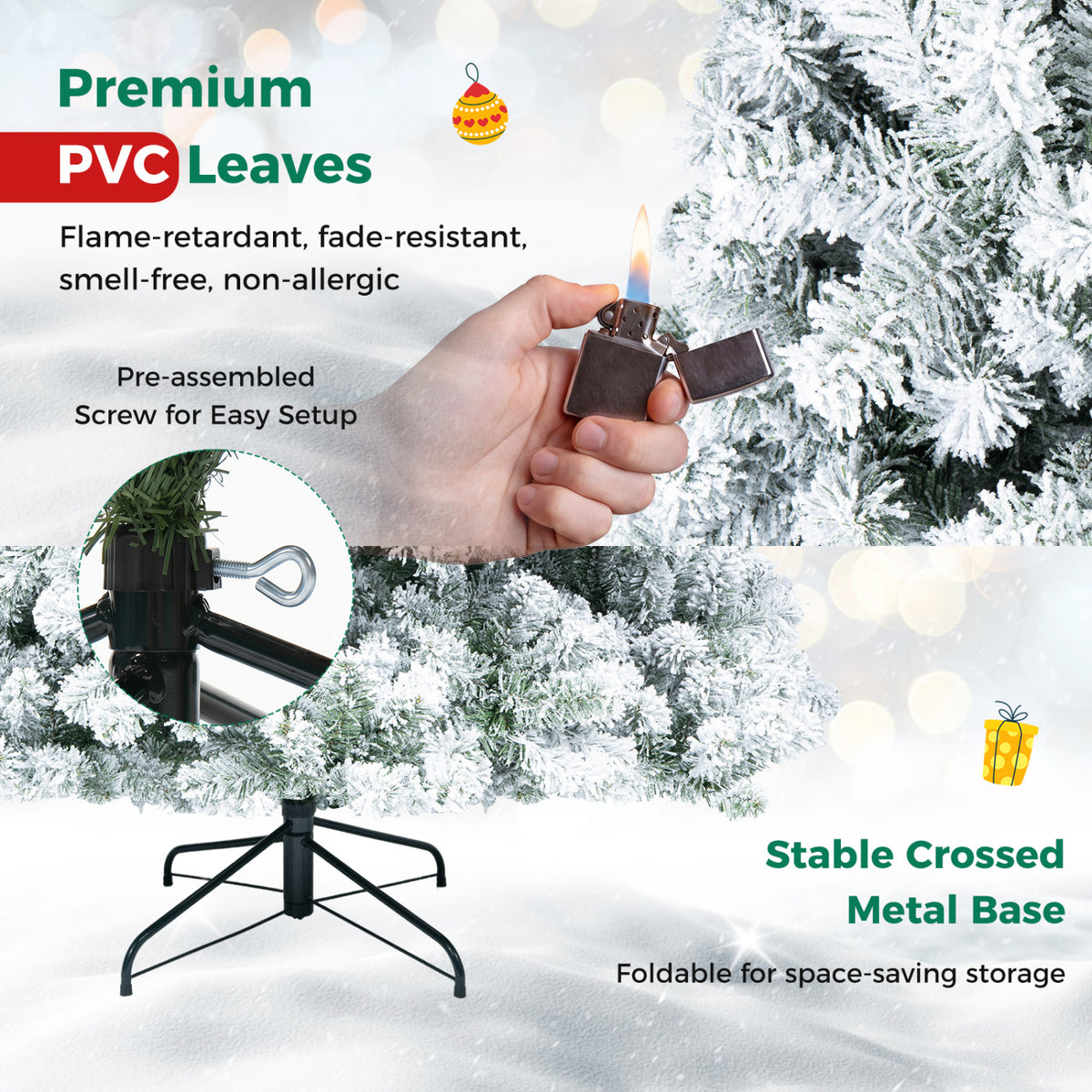 Artificial Snow-Flocked Christmas Tree with Branch Tips-6 ft