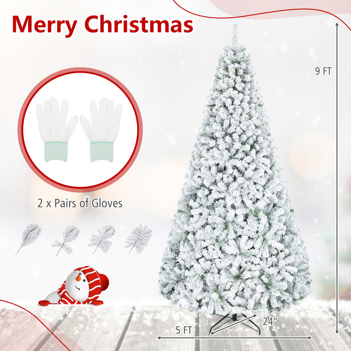 Artificial Snow-Flocked Christmas Tree with Branch Tips-XL