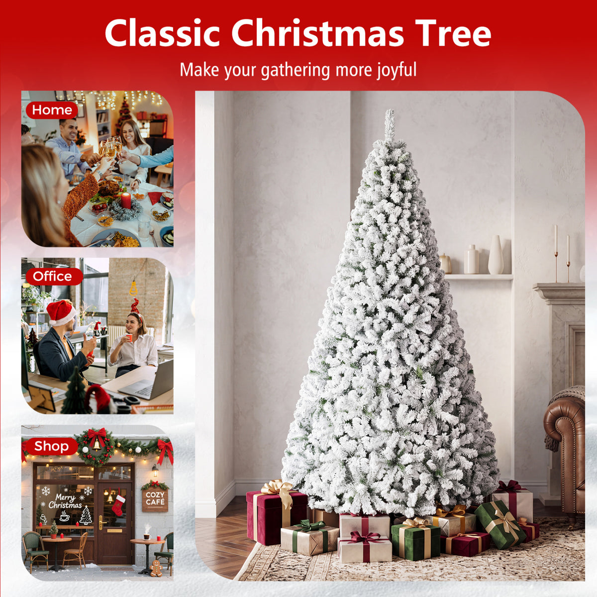 Artificial Snow-Flocked Christmas Tree with Branch Tips-XL