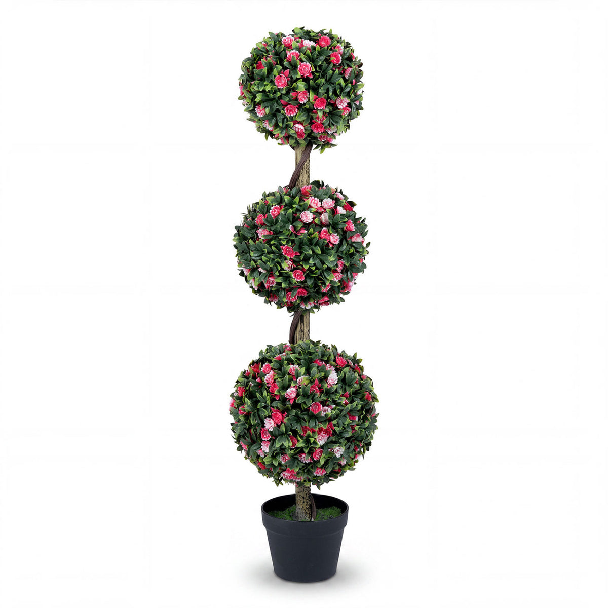 43.5" Artificial Triple Ball Rose Topiary Tree with Lifelike Blooms and Green Leaves
