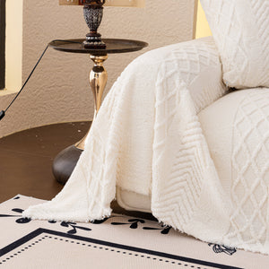Plush Fleece Sofa Cover with 3D Cable Knit Texture Soft Cozy Warm Sofa Throw Blanket