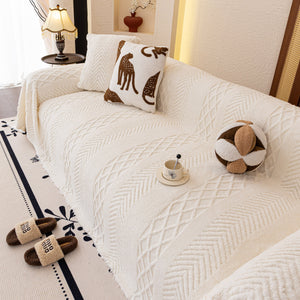 Plush Fleece Sofa Cover with 3D Cable Knit Texture Soft Cozy Warm Sofa Throw Blanket