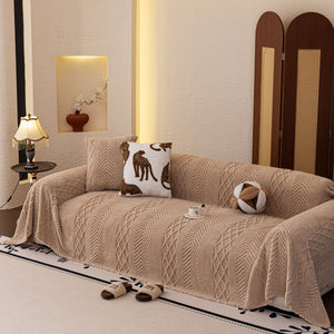 Plush Fleece Sofa Cover with 3D Cable Knit Texture Soft Cozy Warm Sofa Throw Blanket