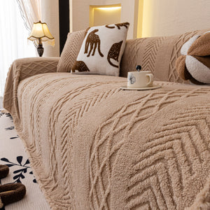 Plush Fleece Sofa Cover with 3D Cable Knit Texture Soft Cozy Warm Sofa Throw Blanket