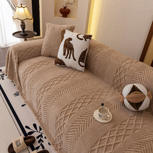 Plush Fleece Sofa Cover with 3D Cable Knit Texture Soft Cozy Warm Sofa Throw Blanket