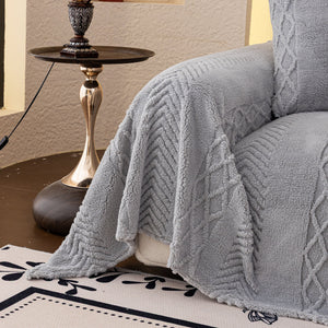 Plush Fleece Sofa Cover with 3D Cable Knit Texture Soft Cozy Warm Sofa Throw Blanket