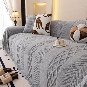 Plush Fleece Sofa Cover with 3D Cable Knit Texture Soft Cozy Warm Sofa Throw Blanket
