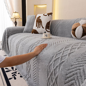 Plush Fleece Sofa Cover with 3D Cable Knit Texture Soft Cozy Warm Sofa Throw Blanket