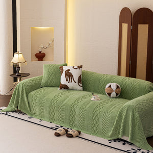 Plush Fleece Sofa Cover with 3D Cable Knit Texture Soft Cozy Warm Sofa Throw Blanket
