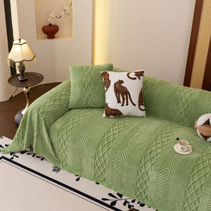 Plush Fleece Sofa Cover with 3D Cable Knit Texture Soft Cozy Warm Sofa Throw Blanket