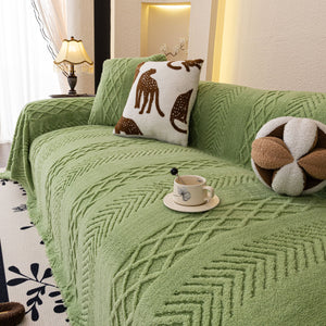 Plush Fleece Sofa Cover with 3D Cable Knit Texture Soft Cozy Warm Sofa Throw Blanket