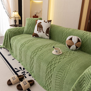 Plush Fleece Sofa Cover with 3D Cable Knit Texture Soft Cozy Warm Sofa Throw Blanket