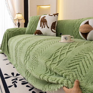 Plush Fleece Sofa Cover with 3D Cable Knit Texture Soft Cozy Warm Sofa Throw Blanket