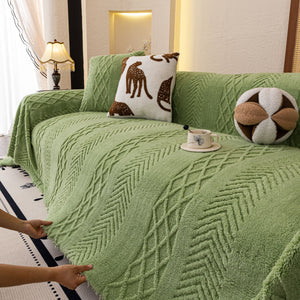 Plush Fleece Sofa Cover with 3D Cable Knit Texture Soft Cozy Warm Sofa Throw Blanket