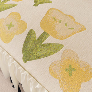 Ruffled Sweet Floral Sofa Cover with Skirt, Soft and Decorative Couch Throw Cover