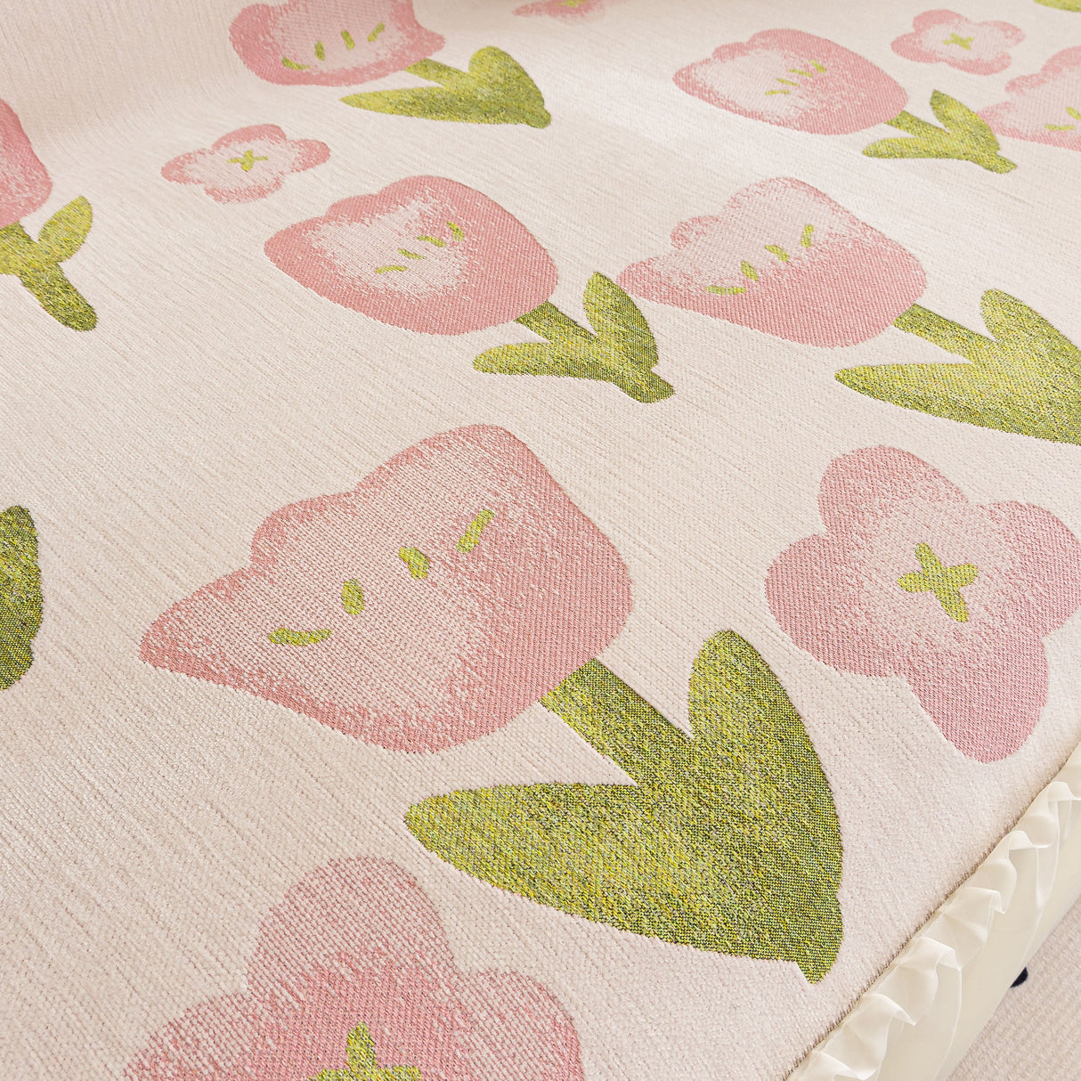 Ruffled Sweet Floral Sofa Cover with Skirt, Soft and Decorative Couch Throw Cover