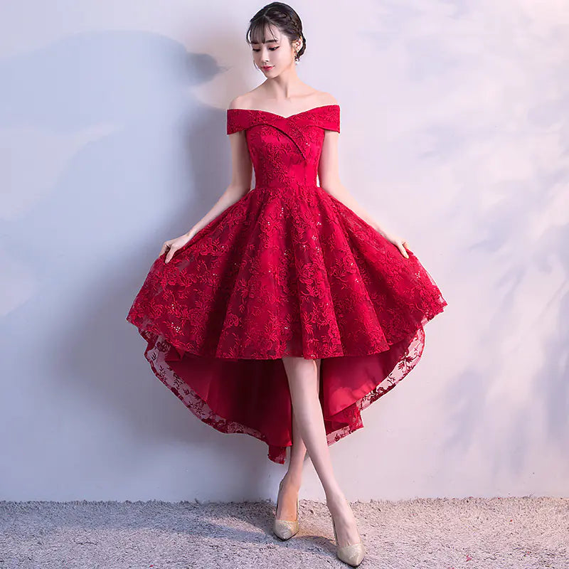 Off-Shoulder Bridesmaid Dress in Wine Red (2020 Style)