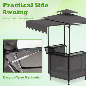 BBQ Gazebo Canopy with 4 Slatted Metal Shelves 6 Hanging Hooks and 2-Row Glass Holders-Black