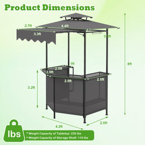 BBQ Gazebo Canopy with 4 Slatted Metal Shelves 6 Hanging Hooks and 2-Row Glass Holders-Black