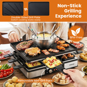 BBQ Grill with Fondue Pot Set and Adjustable Thermostats for 8 People