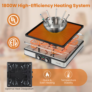 BBQ Grill with Fondue Pot Set and Adjustable Thermostats for 8 People