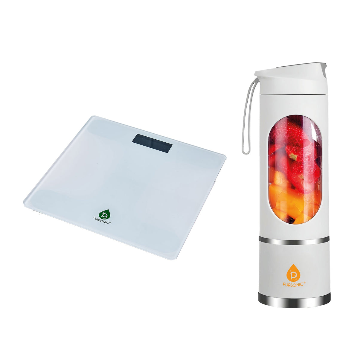 Pursonic Wellness Essentials Bundle: Bathroom Digital Scale + USB Portable Juicer & Blender Cup by Pursonic