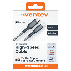 Ventev High Speed USB C to Apple Lightning Braided Cable with 2x the Copper for Faster Charging 6ft by Ventev