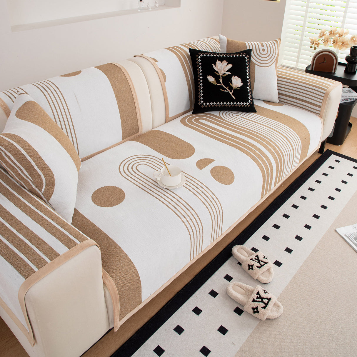 Modern Geometric Sofa Cover - Thick Woven, Pet Friendly, Stylish Couch Protector